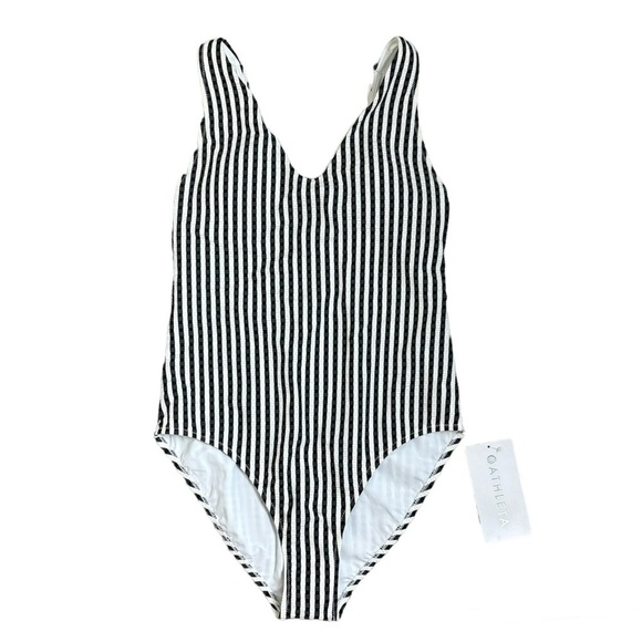 NWT Athleta Stripe Seersucker V-Neck One Piece Black & White Women’s Size Small - Picture 3 of 9